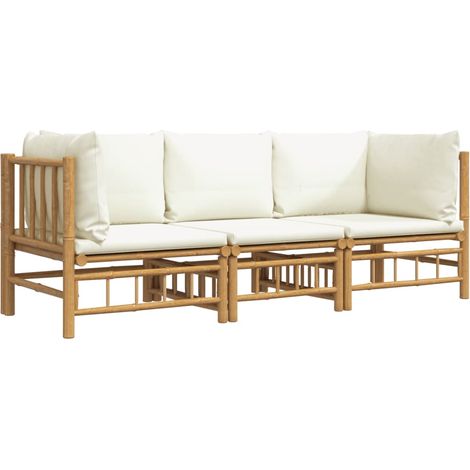 Mobili da giardino mobili da esterno Set di mobili da 3 pezzi con cuscini in bambù bianco crema 020015920
