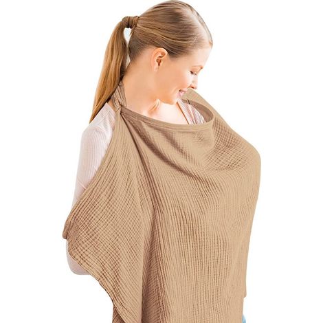 Tablier d'allaitement, couverture d'allaitement en mousseline pour bébé, grande couverture d'allaitement, capuche d'allaitement en coton avec anneau rigide - Tablier d'allaitement, jaune brunâtre, 70 (1/3)