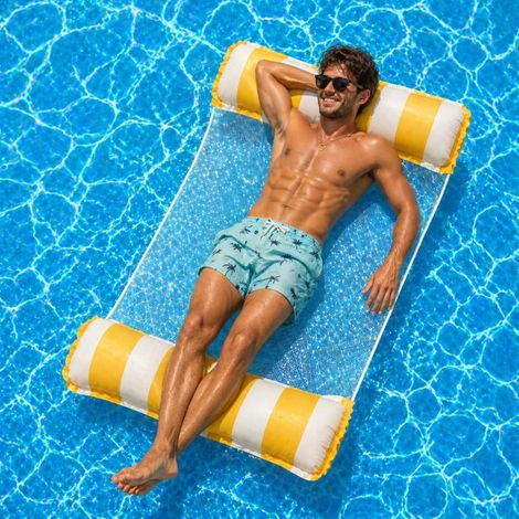 Hamac gonflable de piscine, 130 x 70 cm, matelas de mer avec dossier, facile à gonfler, idéal pour la piscine, la plage et la détente dans l'eau (1/5)