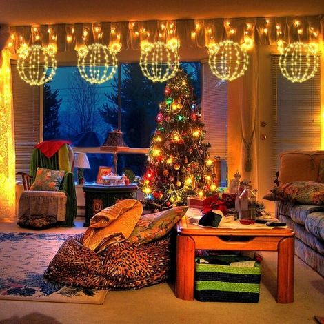 Lot De 2 Boules De Noël à Piles, Guirlande Lumineuse d'Extérieur Pliable En Métal 144 + 120 Led,8 Modes,Etanche Guirlande Lumineuse pour Salon Jardin Fête Intérieur (30 Cm + 30 Cm, Blanc Chaud) (1/5)