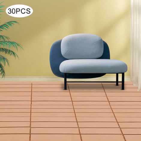 30x ineinandergreifende Terrassenfliesen aus Kunststoff, dunkle Holzmaserung, Außenbereich, 12x12 Zoll (1/5)