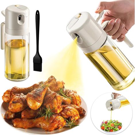 DOLASO Luftfritteusen-Küchenölspray 550 ml, 2-in-1-Glas-Küchenölspray, Speiseölspray mit Küchenbürste, Olivenölspray zum Kochen, Grillen, Salat (Beige) (1/5)