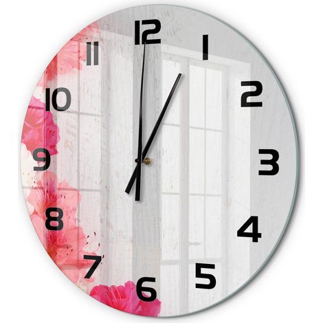 Horloge Murale Ronde en Verre Quartz Silencieuse Sans Tic-Tac Salon Cuisine Fleurs fi 60 cm (1/5)