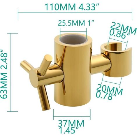 Support de pommeau de douche réglable en laiton de 25 mm, idéal pour les salles de bain, finition or titane.