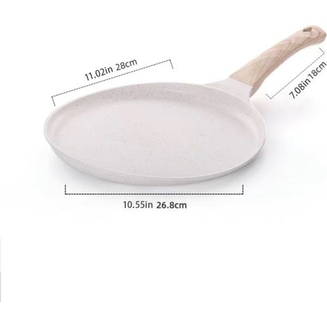 Poêle À Crêpes - 29 Cm - Revêtement Céramique Naturel - Compatible Induction - Poignée Froide En Bakélite - Avec Spreader - Blanc