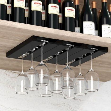 Porte-Verres À Vin Sous Armoire, Support En Plastique Noir 25,3 x 11 cm, Fixation Autocollante Ou À Vis, Gain De Place (1/4)