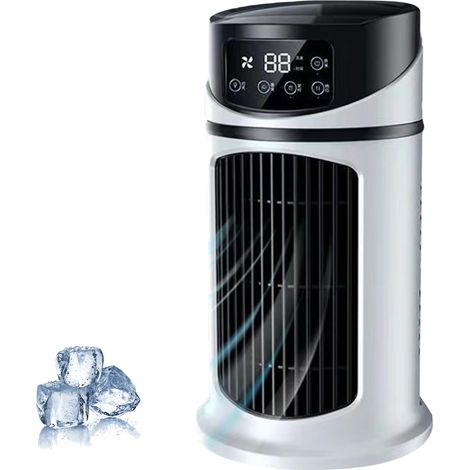 Refroidisseur D'air Par évaporation De Ventilateur Mini Tour Avec Réservoir D'eau De 300 Ml, Ventilateur De Refroidissement Ac à 6 Vitesses, Minuterie De 6 Heures, Ventilateurs De 9,5 Pouces De Hauteu (1/5)