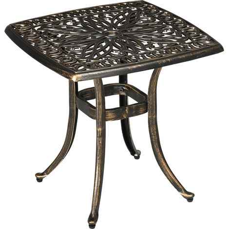 Mesa auxiliar de jardín con orificio para sombrilla 54 x 54 x 52,5 cm aluminio bronce (1/5)