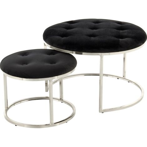 Set 2 Pouf Myla in Velluto Nero e Argento (1/3)
