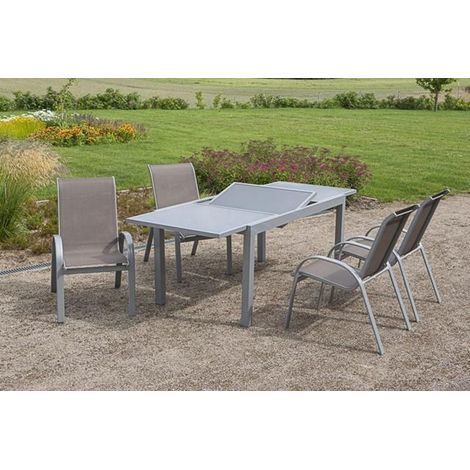 Amalfi Set 5tlg 4 Sessel taupe Tisch 160(220)x90cm Alu/Textil