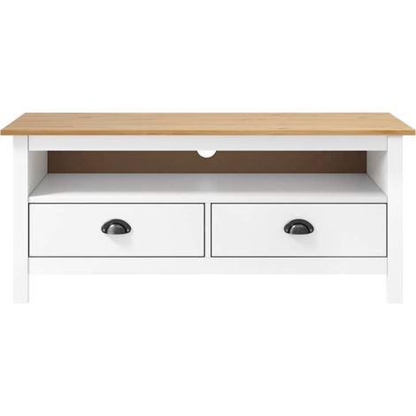 vidaXL Mueble de TV Hill madera maciza de pino blanco 110x40x47 cm (1/2)