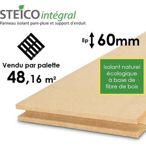 Steico – Panneau d'isolation en laine de bois 60mm – Résistance thermique R=1,50 – Pour isolation thermique par l'extérieur – Palette entière 48,16m² (1/3)