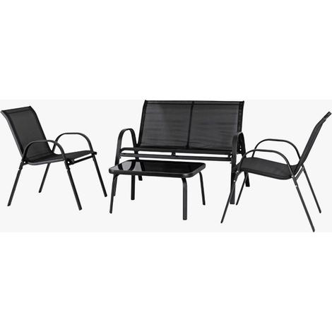MINNESOTA Ensemble de mobilier de jardin 4 places avec table en verre noir (1/5)