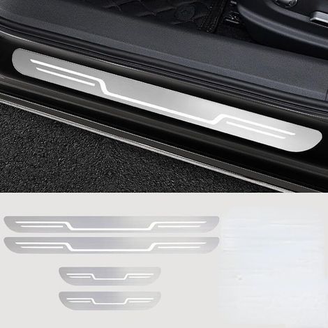 Ensemble de 4 protections de seuil de porte, antidérapantes et anti-rayures, accessoires auto, finition argent brossé. (1/4)