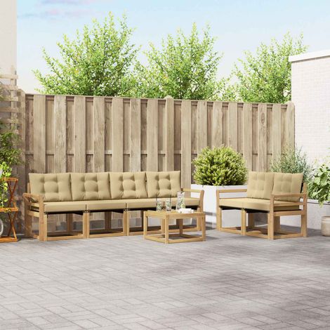 vidaXL Outdoor-Sofagarnitur mit Kissen 7 pcs Weiß und Beige (1/5)