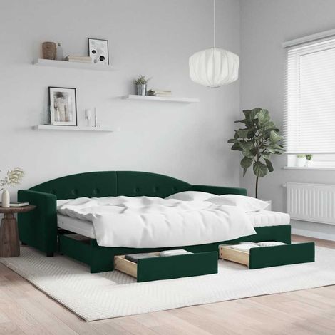 Tagesbett Ausziehbar mit Schubladen Dunkelgrün 90x200 cm Samt (1/5)