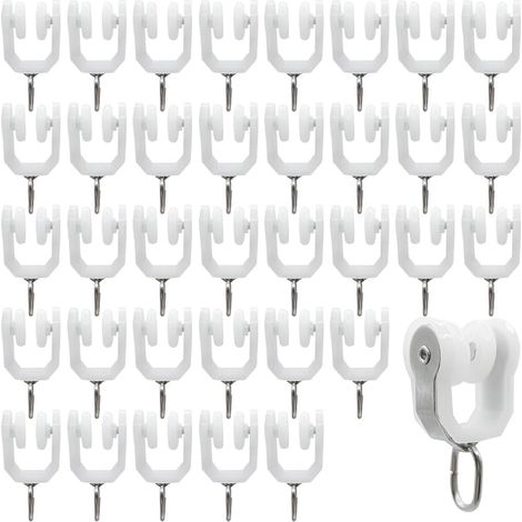 36 pièces Rouleaux de Rail de Rideau Rail Extérieur Crochet de Rideau Rail Glisseur Rail,Rideau Poulie à Rideaux en plastique (Blanc)