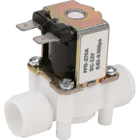 Électrovanne, 12 V CC, G1/2" NC, entrée d'eau, plastique, 0,02-0,8 MPa, normalement fermée. (1/4)