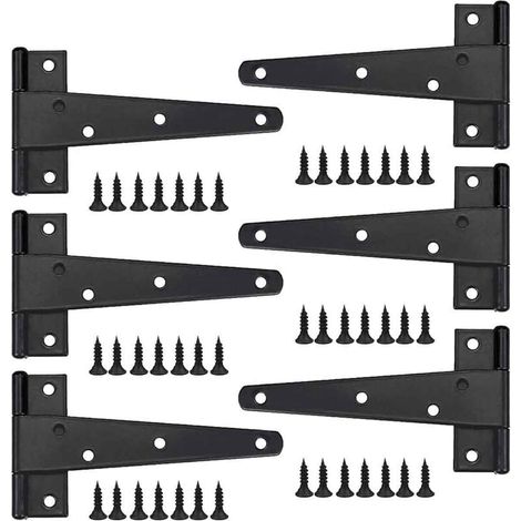 Charnière de porte robuste, charnière de porte, charnière en T noire, charnière plate en acier inoxydable, charnières de porte en fer, charnières renforcées pour portes, fenêtres et abris de jardin (1/5)