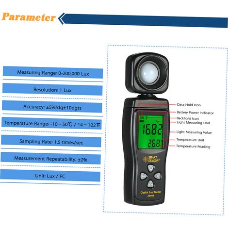 Capteur intelligent Mini Luxmètre numérique à écran LCD, luxmètre portable, photomètre, mesureur de lumière 0-200 000 lux