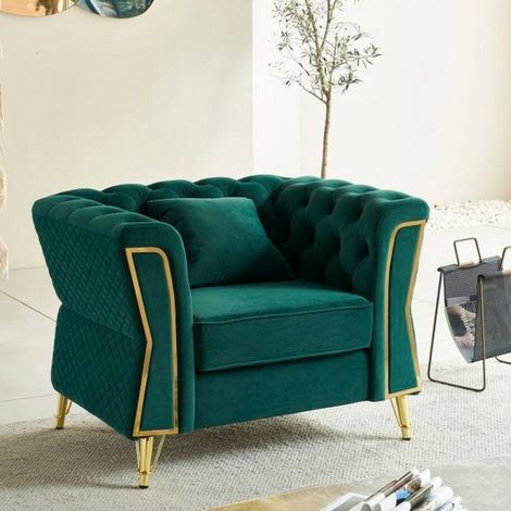 Dmora - Sessel Gabbiano, Gepolsterter Sitz, Einzelsofa im Wohnzimmer, Stuhl mit Armlehnen, 104x83 h76 cm, Grün Gold (1/5)