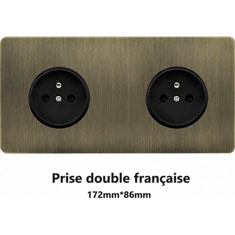Double prise murale rétro type 86 double prise française 19 × 9,5 × 4,5 cm panneau acier inoxydable brossé bronze antique – Livraison gratuite