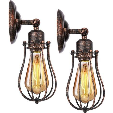 Conjunto de apliques de pared industriales E27, pantalla tipo jaula, lámpara de techo colgante vintage, aplique de pared retro para interiores, ideal para sala de estar y cocina. (1/5)