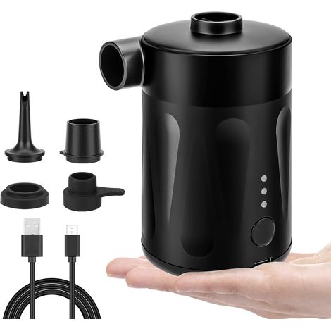 Bomba eléctrica 2 en 1, portátil, inalámbrica, recargable por USB, inflador y desinflador, mini bomba de aire con 5 boquillas para colchones, almohadas de camping, barcos, flotadores. (1/5)