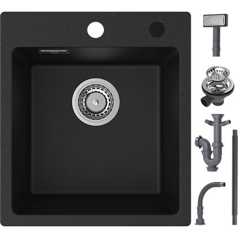 Cecipa Evier Quartz Noir 40x45cm Evier de Cuisine en Quartz Evier de Cuisine en Granit, Evier à Encastrer 1 Vasque, Evier de Cuisine 80% Sable de Quartz (Sans Distributeur de Savon) (1/5)