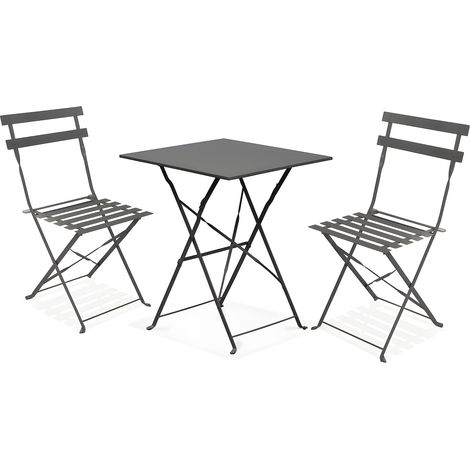 Set Koby Salotto Con Tavolo E 2 Sedie Pieghevoli In Metallo Antracite (1/5)