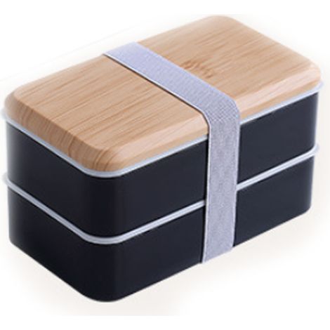 Boîte à bento - Boîte à lunch - Double compartiment - Idéale pour l'école, les pique-niques et le travail - Noire