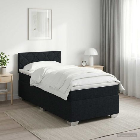 Cama box spring con colchón con cabecera Negro 90 x 190 cm Tela (1/5)