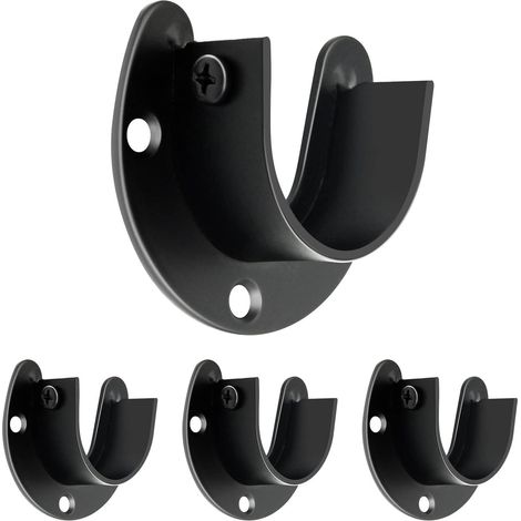 Support de penderie - Support d'extrémité en U en acier inoxydable 32 mm (1 1/4 pouce) - Ensemble de 4 supports en métal noir (1/4)
