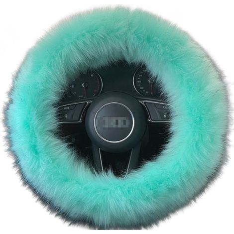 Plüschiger Lenkradbezug aus Kunstfell für Auto, LKW und SUV, weicher Fleece-Handbremshebelbezug, warmer grüner Autolenkradbezug (1/4)