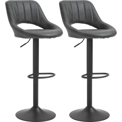 Ensemble de tabourets de bar : 2 tabourets de cuisine pivotants, réglables en hauteur avec repose-pieds, aspect cuir et structure en métal, 44 x 49 x 90-110 cm, gris  .de