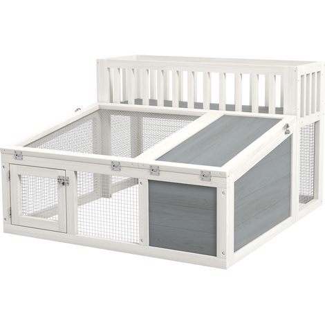 Clapier en bois avec étagère pour plantes, grand espace intérieur, plusieurs portes. Dimensions : 94 cm (L) x 90 cm (l) x 60 cm (H).