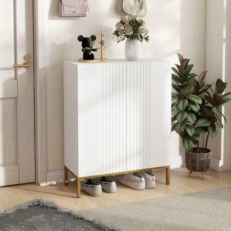 Meuble chaussures 20 paires portes fermeture douce étagères blanc. Meuble à chaussures avec fermeture douce pour un confort d'utilisation, moderne et fonctionnel. (1/5)