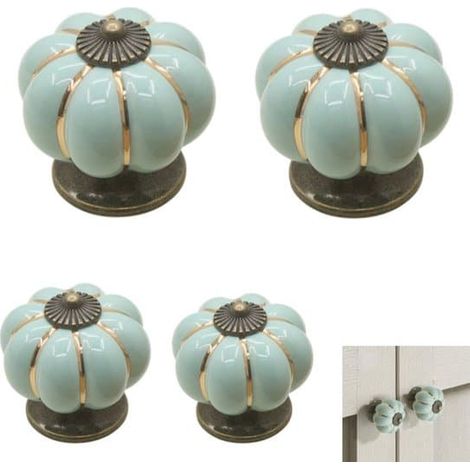 Boutons de porte en céramique bleu clair en forme de citrouille, lot de 10, 4 cm (1/5)