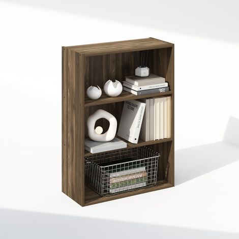 Étagère, Bibliothèque À 3 Niveaux, Étagères De Rangement, 24,6 x 60,2 x 80 cm, pour Salon, Chambre, Bureau, Noyer Columbia. (1/5)