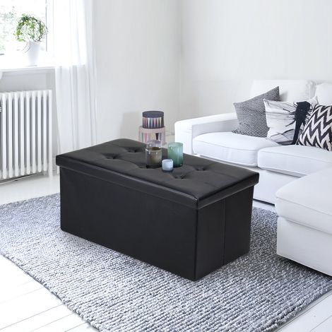 Randaco Tabouret de rangement 76cmx38cmx38cm Banc Coffre de Rangement Pliable Pouf Repose pieds Canapé Pouf avec Coffre de Rangemen Noir
