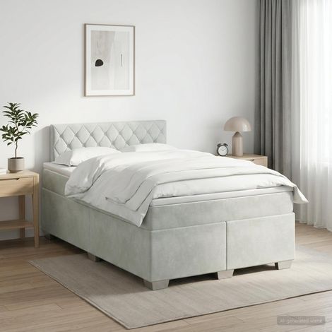 vidaXL Lit boxspring avec matelas Gris clair 120 x 200 cm Velours (1/5)
