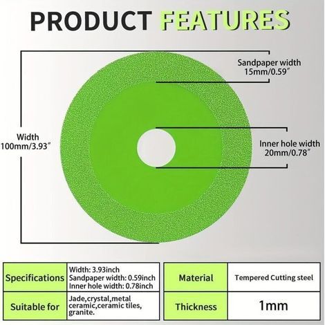 5 Pcs Rock Slab Grinding Disc,Glass Cutting Disc for Angle Grinder,Ceramic Cutting Blade,Rock Plate Flat Grinding Disc,3.93 inch (100 mm) Diameter,Rotary Tool Cutting Disc Accessories (1/3)