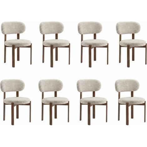 Lot de 8 chaises de salle à manger Haly - Tissu Chenille Beige / Pieds Noyer (1/5)