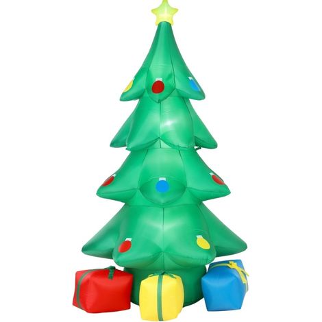 Árbol de Navidad hinchable 300 cm con estrella RGB LED y regalos, poliéster verde IP44 (1/5)