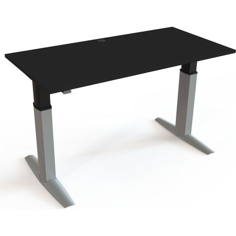 STIER Elektrisch höhenverstellbarer Schreibtisch 501-23 160 x 80cm Schwarz/Silber melaminierte Platte 68-120cm (1/3)