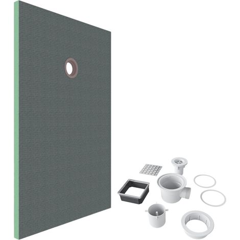 Pack de 1 receveur de douche prêt à carreler - 140x80x4 cm - Avec kit de bonde complet - En polystyrène extrudé, recoupable sur mesure, rectangulaire