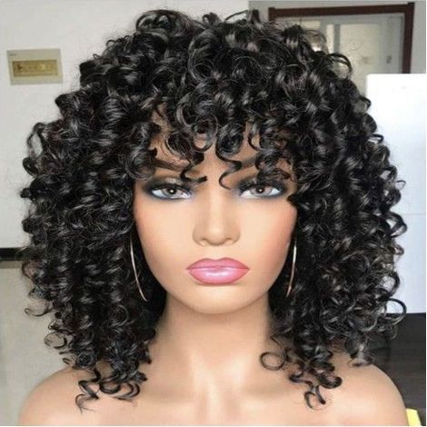 Perruque bouclée synthétique - Châtain doré - Longueur 35,5 cm - Poids 240 g - Fibres résistantes à la chaleur