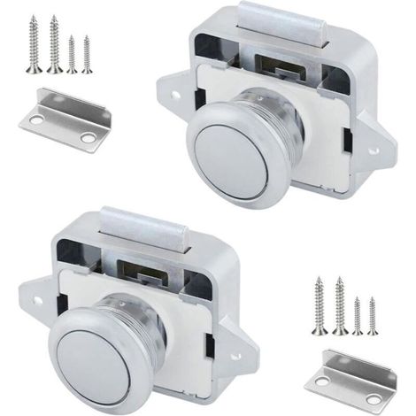 Lot de 2 Boutons Poussoirs Camping Car 14 à 16 Serrure Loquet Bouton Loquet Poussoir avec Système de Fermeture à Bouton en Métal Verrou Porte Pour Placard Caravane Tiroir Meuble Armoire (1/5)