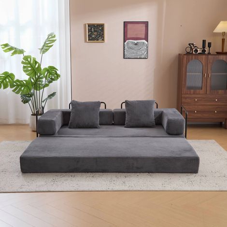 Canapé-lit compressible corduroy gris foncé, 3-en-1 Pas d'assemblage nécessaire Canapé de plancher pliable, Canapé Loveseat pour les petits espaces du salon (1/5)