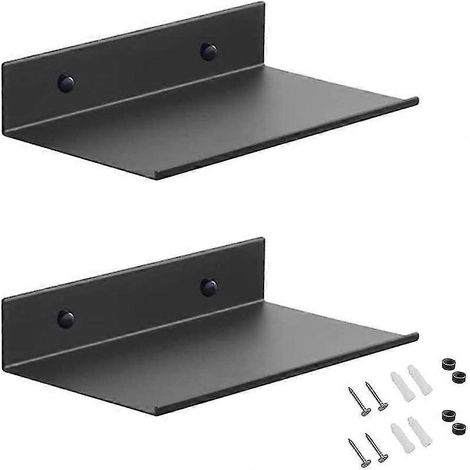 Étagères murales en métal, lot de 2 étagères flottantes noires de 20 cm, étagère de douche murale, étagère rectangulaire murale (1/5)
